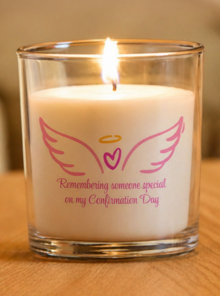 Confirmation Memorial Candle Pink